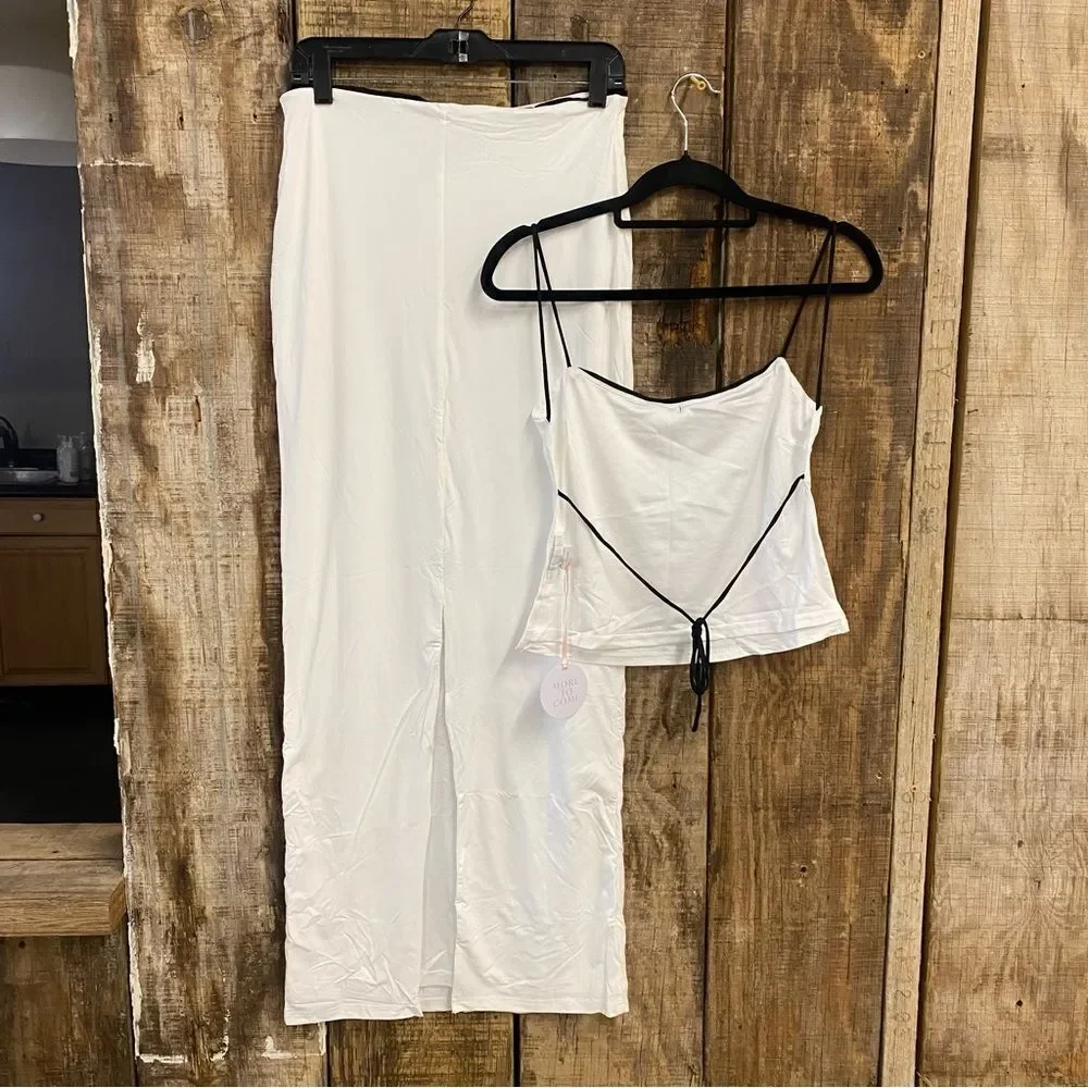 NWT More To Come Koral Maxi Skirt Set White tank stretch Y2K Revolve M - Picture 11 of 11